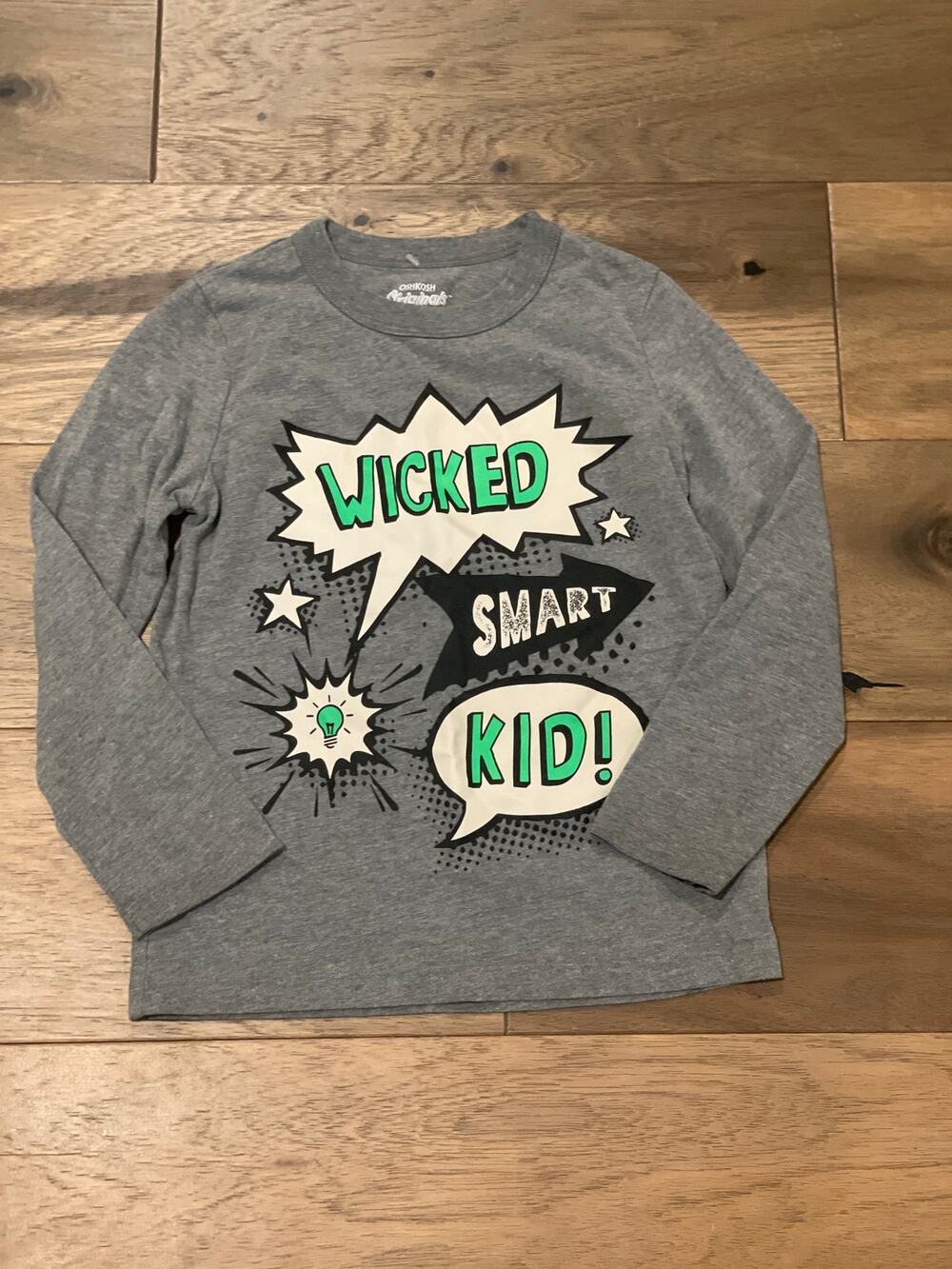OshKosh B'gosh Wicked Smart Kid Long Sleeve Boys 5 Gray Cotton Blend